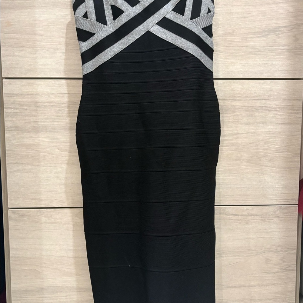 Herve Leger Black and Gray Midi Dress